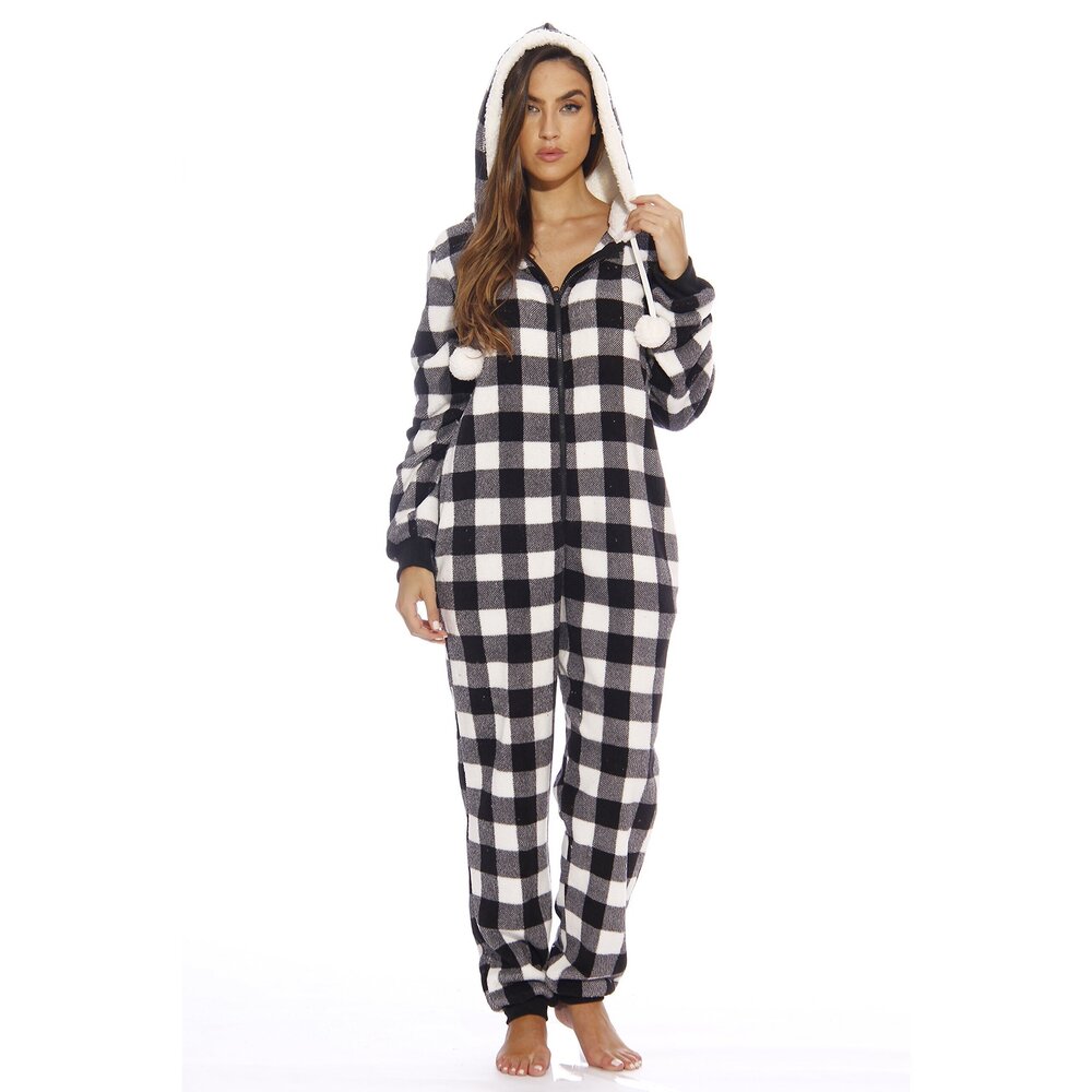 7761 Adult Onesie/Pajamas,Small,White Buffalo Plaid